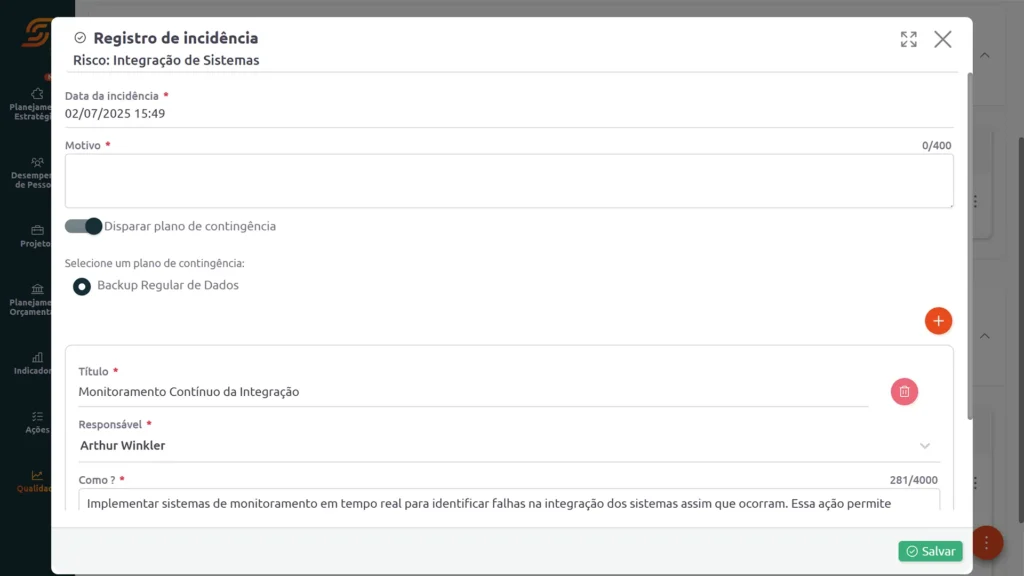 Software de Gestão de Riscos 8 Monitore e acompanhe riscos em tempo real