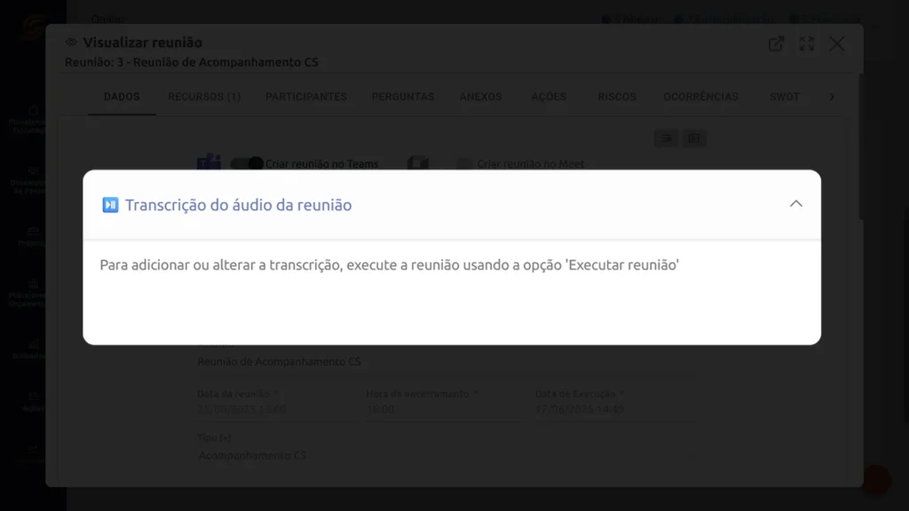 Software de Reuniões 21 Gravação + Transcrição automática por IA